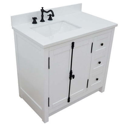 37" Single vanity in Glacier Ash finish with White quartz top and rectangle sink - Left doors/Left sink - 400100-37L-GA-WER