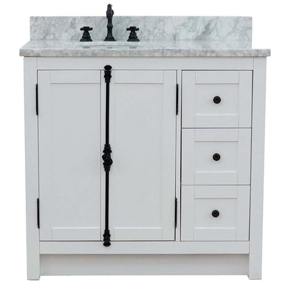 37" Single vanity in Glacier Ash finish with White Carrara top and oval sink - Left doors/Left sink - 400100-37L-GA-WMO