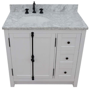 37" Single vanity in Glacier Ash finish with White Carrara top and oval sink - Left doors/Left sink - 400100-37L-GA-WMO
