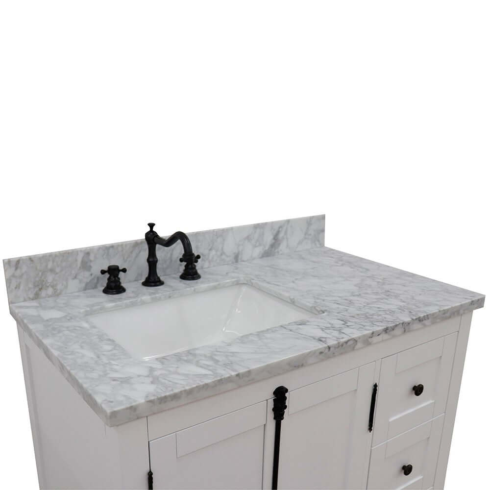 37" Single vanity in Glacier Ash finish with White Carrara top and rectangle sink - Left doors/Left sink - 400100-37L-GA-WMR