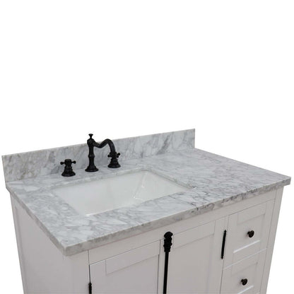 37" Single vanity in Glacier Ash finish with White Carrara top and rectangle sink - Left doors/Left sink - 400100-37L-GA-WMR