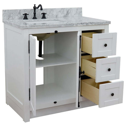 37" Single vanity in Glacier Ash finish with White Carrara top and rectangle sink - Left doors/Left sink - 400100-37L-GA-WMR