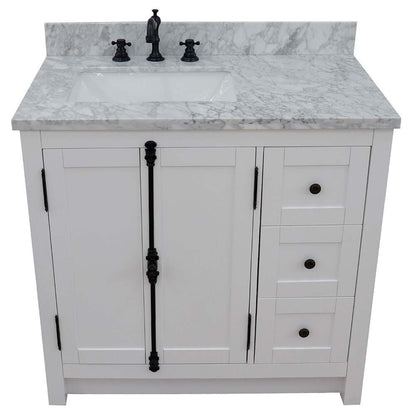 37" Single vanity in Glacier Ash finish with White Carrara top and rectangle sink - Left doors/Left sink - 400100-37L-GA-WMR