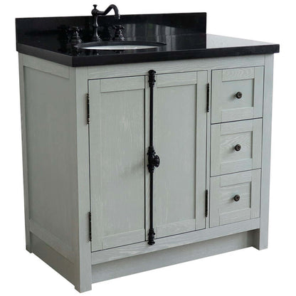 37" Single vanity in Gray Ash finish with Black galaxy top and oval sink - Left doors/Left sink - 400100-37L-GYA-BGO