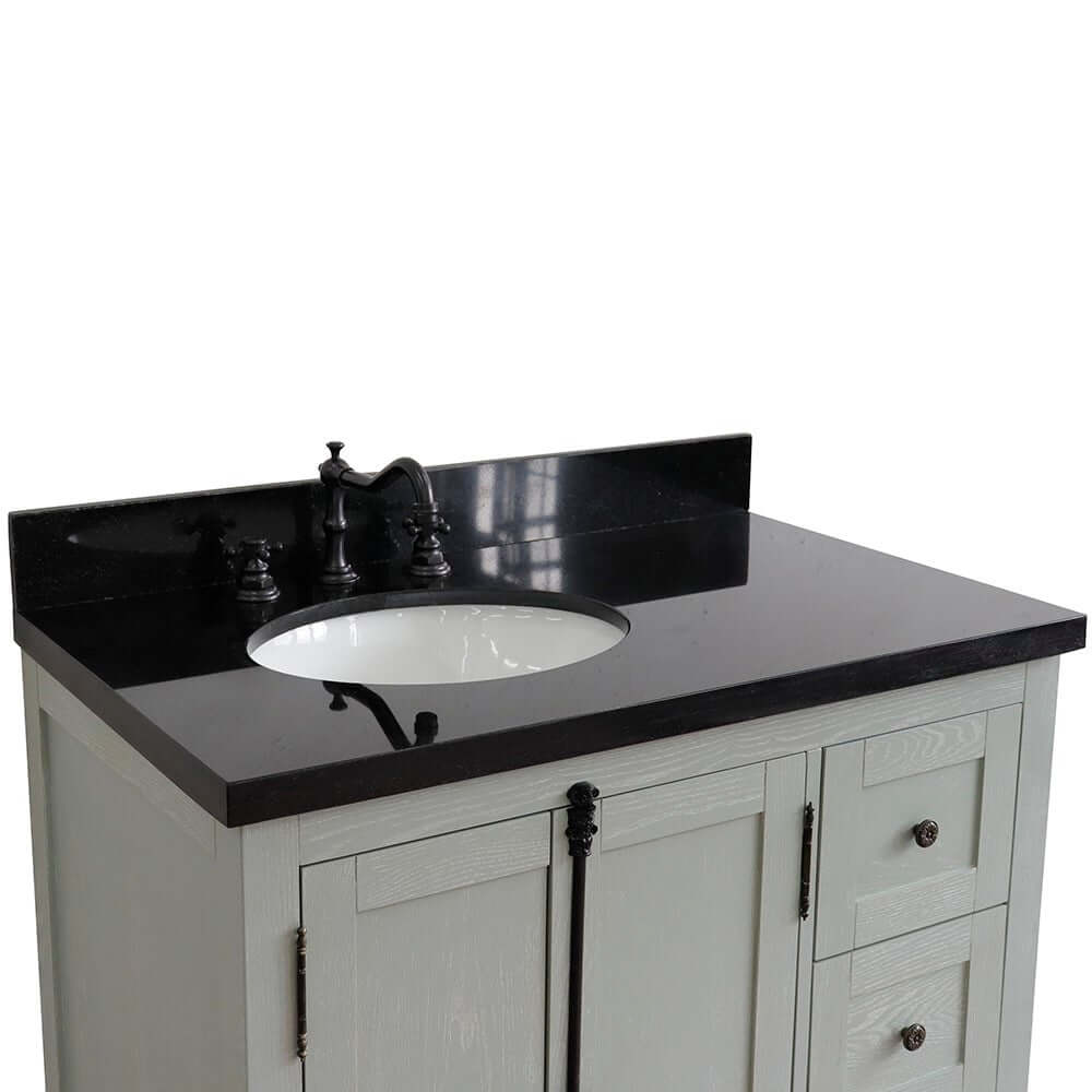 37" Single vanity in Gray Ash finish with Black galaxy top and oval sink - Left doors/Left sink - 400100-37L-GYA-BGO