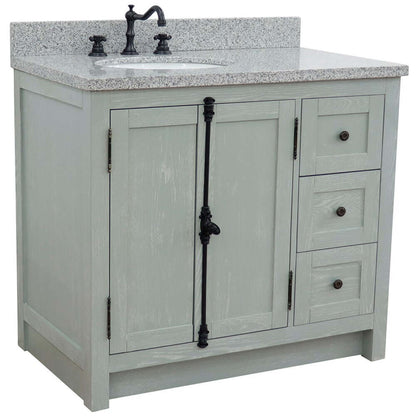 37" Single vanity in Gray Ash finish with Gray granite top and oval sink - Left doors/Left sink - 400100-37L-GYA-GYO