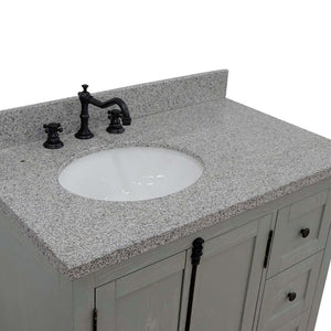37" Single vanity in Gray Ash finish with Gray granite top and oval sink - Left doors/Left sink - 400100-37L-GYA-GYO