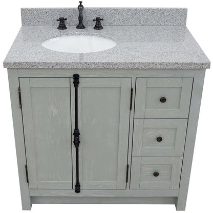 37" Single vanity in Gray Ash finish with Gray granite top and oval sink - Left doors/Left sink - 400100-37L-GYA-GYO