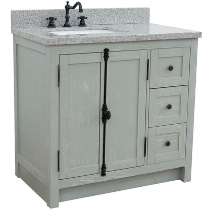 37" Single vanity in Gray Ash finish with Gray granite top and rectangle sink - Left doors/Left sink - 400100-37L-GYA-GYR