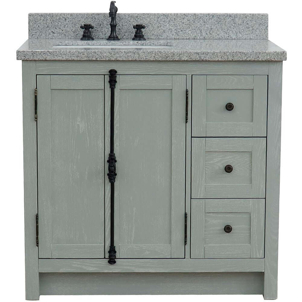 37" Single vanity in Gray Ash finish with Gray granite top and rectangle sink - Left doors/Left sink - 400100-37L-GYA-GYR