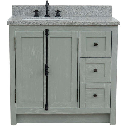 37" Single vanity in Gray Ash finish with Gray granite top and rectangle sink - Left doors/Left sink - 400100-37L-GYA-GYR