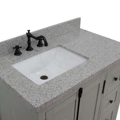 37" Single vanity in Gray Ash finish with Gray granite top and rectangle sink - Left doors/Left sink - 400100-37L-GYA-GYR