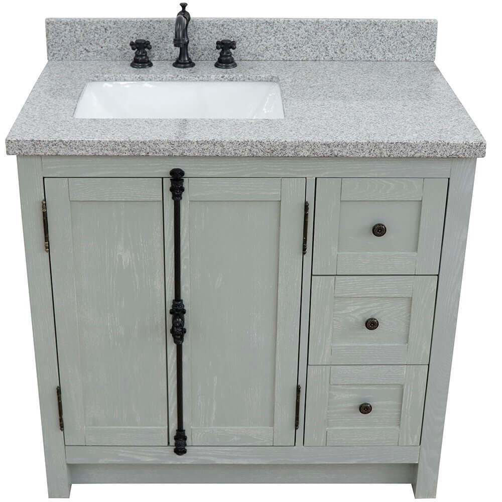 37" Single vanity in Gray Ash finish with Gray granite top and rectangle sink - Left doors/Left sink - 400100-37L-GYA-GYR