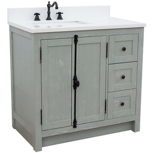 37" Single vanity in Gray Ash finish with White quartz top and rectangle sink - Left doors/Left sink - 400100-37L-GYA-WER