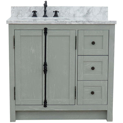 37" Single vanity in Gray Ash finish with White Carrara top and rectangle sink - Left doors/Left sink - 400100-37L-GYA-WMR