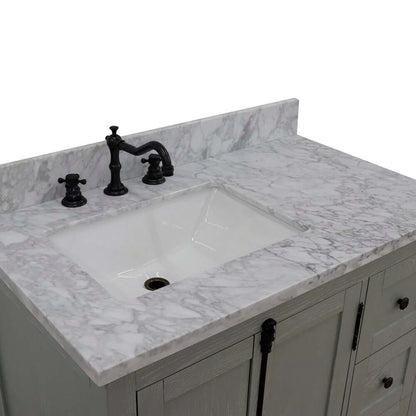 37" Single vanity in Gray Ash finish with White Carrara top and rectangle sink - Left doors/Left sink - 400100-37L-GYA-WMR