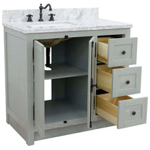Load image into Gallery viewer, 37&quot; Single vanity in Gray Ash finish with White Carrara top and rectangle sink - Left doors/Left sink - 400100-37L-GYA-WMR
