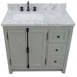 37" Single vanity in Gray Ash finish with White Carrara top and rectangle sink - Left doors/Left sink - 400100-37L-GYA-WMR