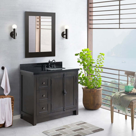 37" Single vanity in Brown Ash finish with Black galaxy top and oval sink - Right doors/Right sink - 400100-37R-BA-BGO