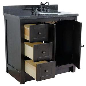 37" Single vanity in Brown Ash finish with Black galaxy top and oval sink - Right doors/Right sink - 400100-37R-BA-BGO