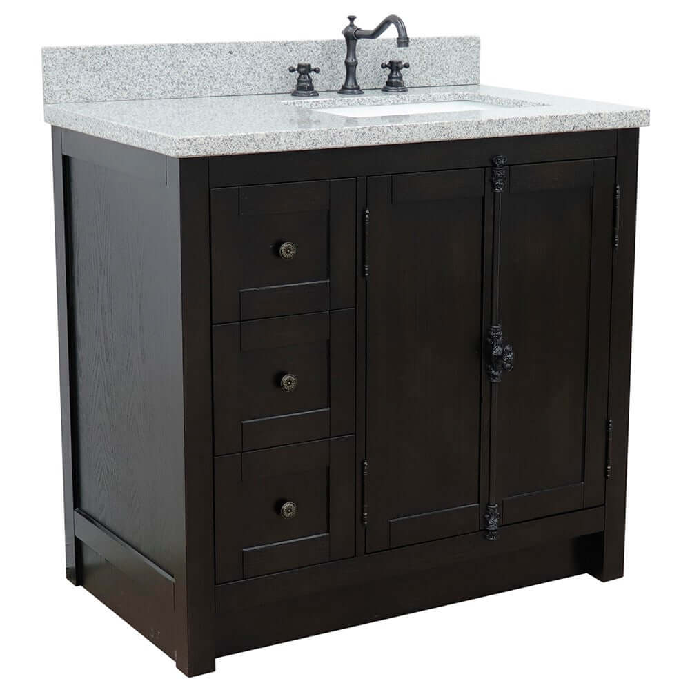 37" Single vanity in Brown Ash finish with Gray granite top and rectangle sink - Right doors/Right sink - 400100-37R-BA-GYR