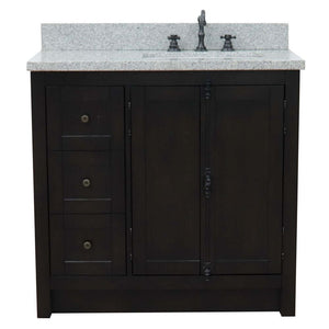 37" Single vanity in Brown Ash finish with Gray granite top and rectangle sink - Right doors/Right sink - 400100-37R-BA-GYR