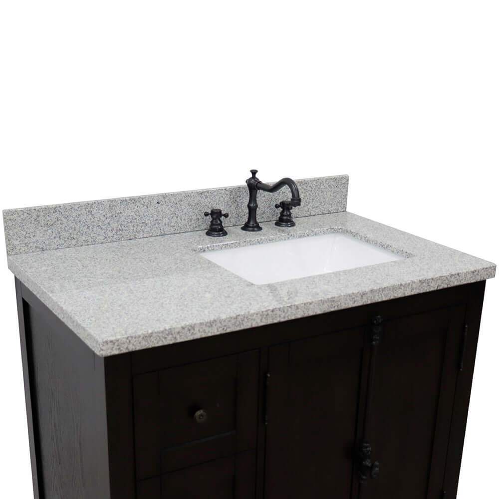 37" Single vanity in Brown Ash finish with Gray granite top and rectangle sink - Right doors/Right sink - 400100-37R-BA-GYR