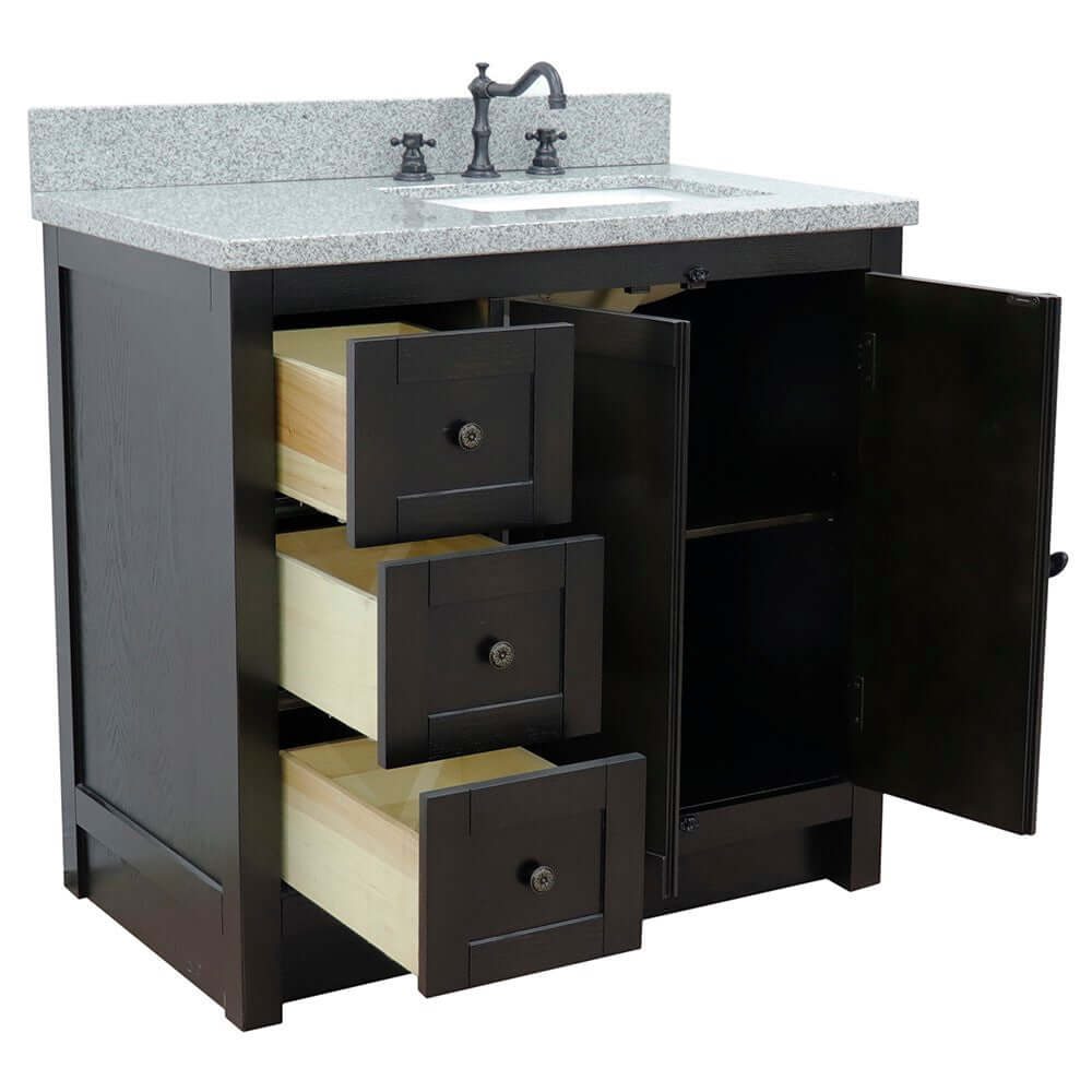 37" Single vanity in Brown Ash finish with Gray granite top and rectangle sink - Right doors/Right sink - 400100-37R-BA-GYR