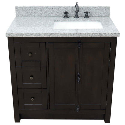 37" Single vanity in Brown Ash finish with Gray granite top and rectangle sink - Right doors/Right sink - 400100-37R-BA-GYR