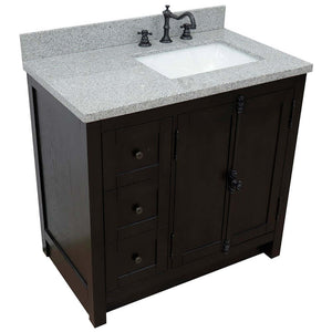 37" Single vanity in Brown Ash finish with Gray granite top and rectangle sink - Right doors/Right sink - 400100-37R-BA-GYR