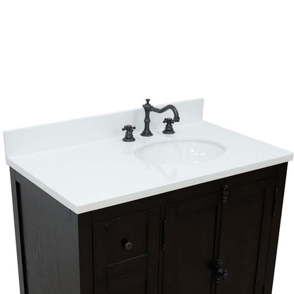 37" Single vanity in Brown Ash finish with White quartz top and oval sink - Right doors/Right sink - 400100-37R-BA-WEO