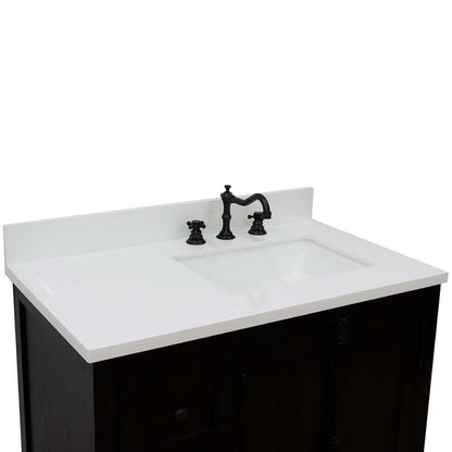 37" Single vanity in Brown Ash finish with White quartz top and rectangle sink - Right doors/Right sink - 400100-37R-BA-WER