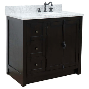 37" Single vanity in Brown Ash finish with White Carrara top and rectangle sink - Right doors/Right sink - 400100-37R-BA-WMR