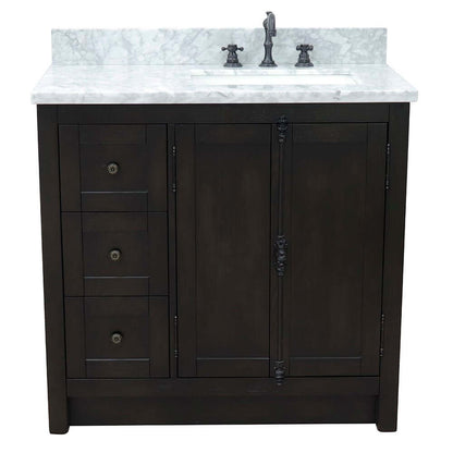 37" Single vanity in Brown Ash finish with White Carrara top and rectangle sink - Right doors/Right sink - 400100-37R-BA-WMR