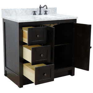 37" Single vanity in Brown Ash finish with White Carrara top and rectangle sink - Right doors/Right sink - 400100-37R-BA-WMR