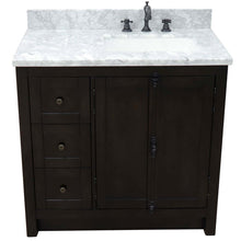 Load image into Gallery viewer, 37&quot; Single vanity in Brown Ash finish with White Carrara top and rectangle sink - Right doors/Right sink - 400100-37R-BA-WMR