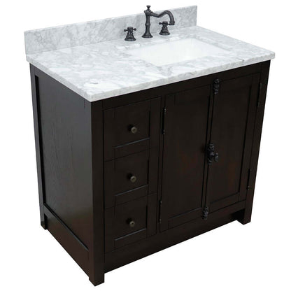 37" Single vanity in Brown Ash finish with White Carrara top and rectangle sink - Right doors/Right sink - 400100-37R-BA-WMR