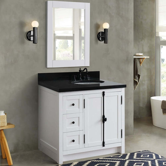 37" Single vanity in Glacier Ash finish with Black galaxy top and oval sink - Right doors/Right sink - 400100-37R-GA-BGO