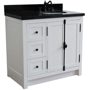 37" Single vanity in Glacier Ash finish with Black galaxy top and oval sink - Right doors/Right sink - 400100-37R-GA-BGO