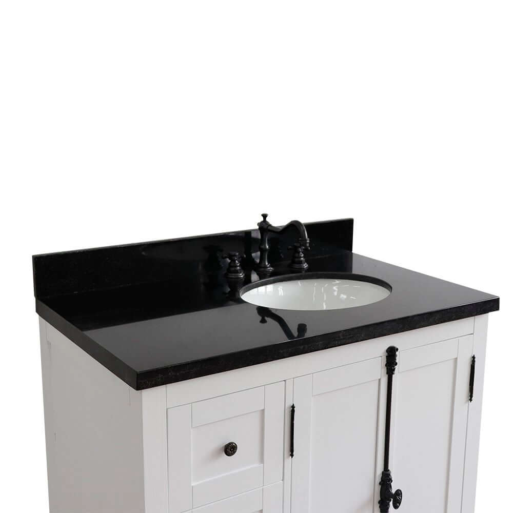 37" Single vanity in Glacier Ash finish with Black galaxy top and oval sink - Right doors/Right sink - 400100-37R-GA-BGO