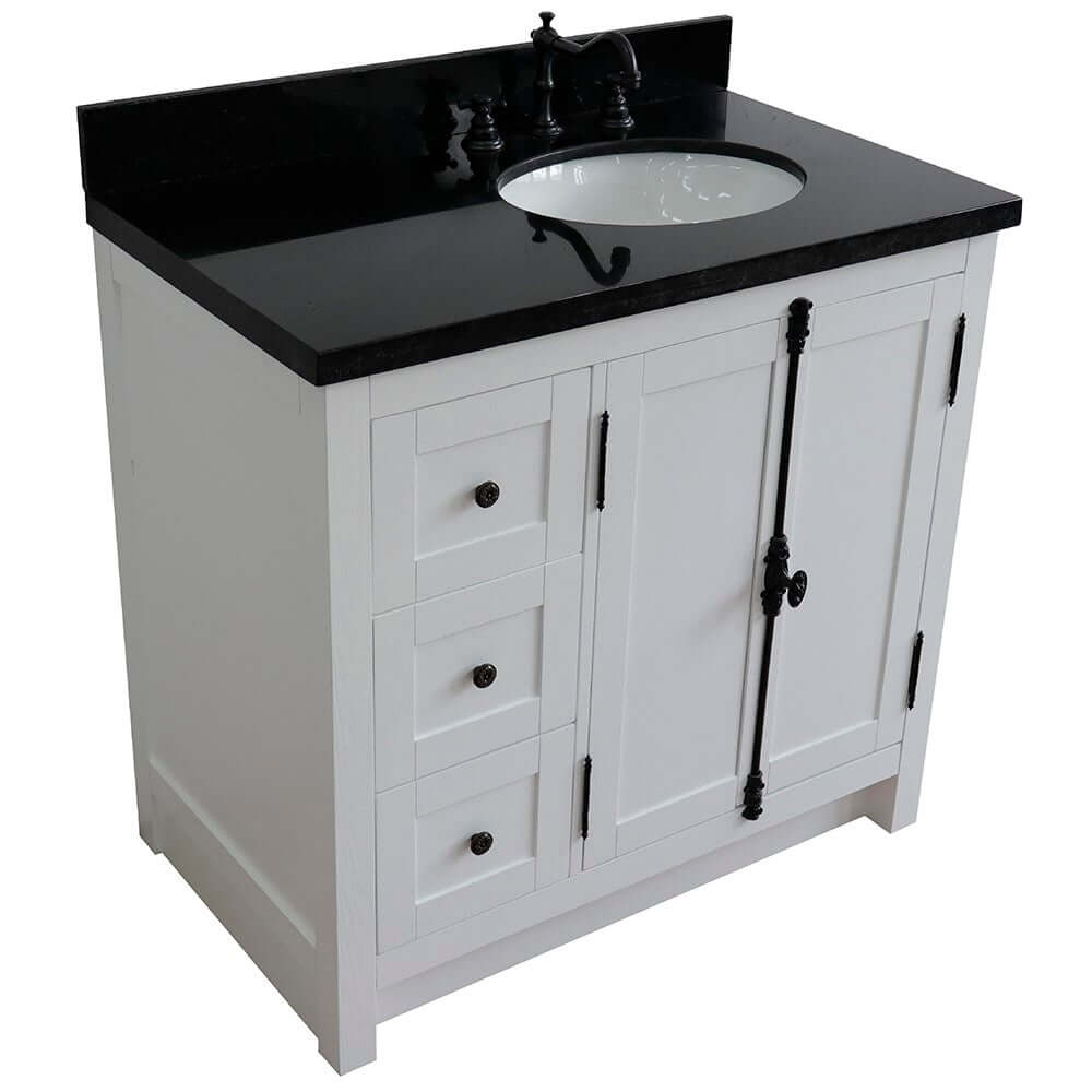 37" Single vanity in Glacier Ash finish with Black galaxy top and oval sink - Right doors/Right sink - 400100-37R-GA-BGO