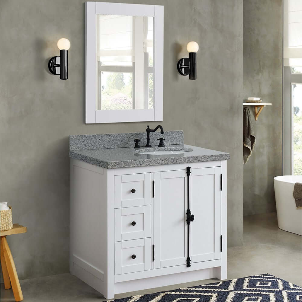 37" Single vanity in Glacier Ash finish with Gray granite top and oval sink - Right doors/Right sink - 400100-37R-GA-GYO