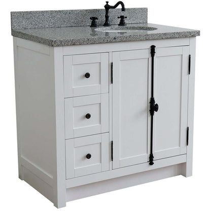 37" Single vanity in Glacier Ash finish with Gray granite top and oval sink - Right doors/Right sink - 400100-37R-GA-GYO