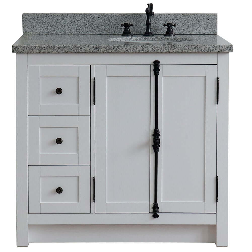 37" Single vanity in Glacier Ash finish with Gray granite top and oval sink - Right doors/Right sink - 400100-37R-GA-GYO