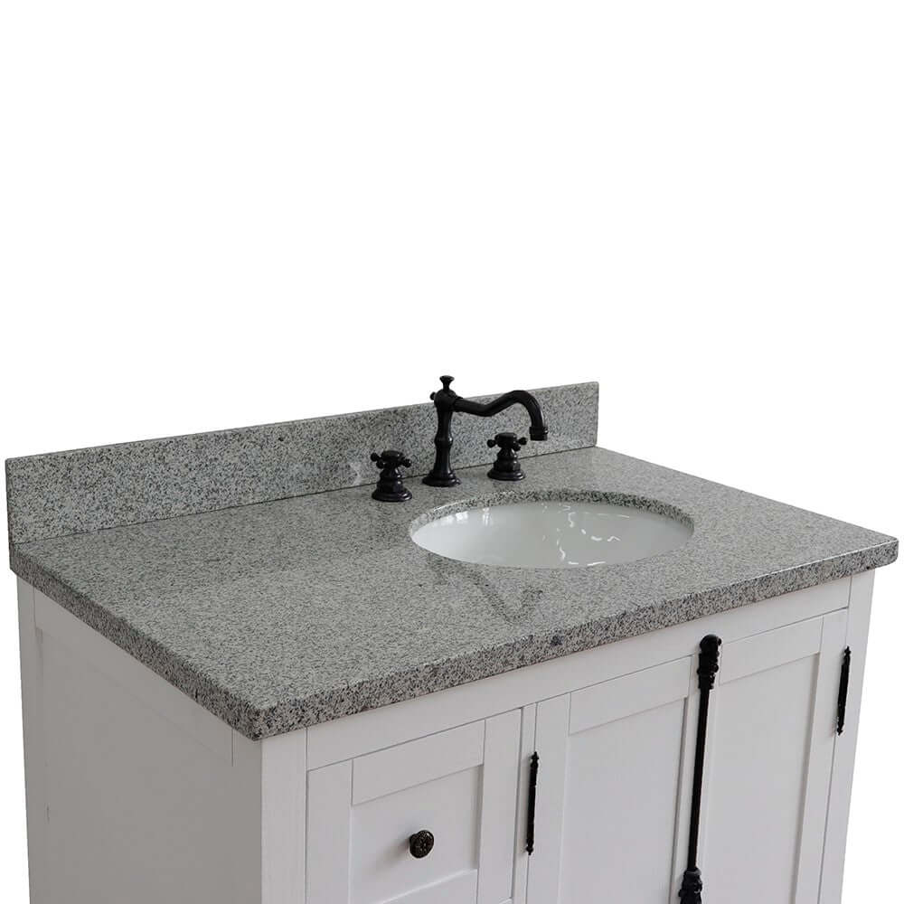 37" Single vanity in Glacier Ash finish with Gray granite top and oval sink - Right doors/Right sink - 400100-37R-GA-GYO