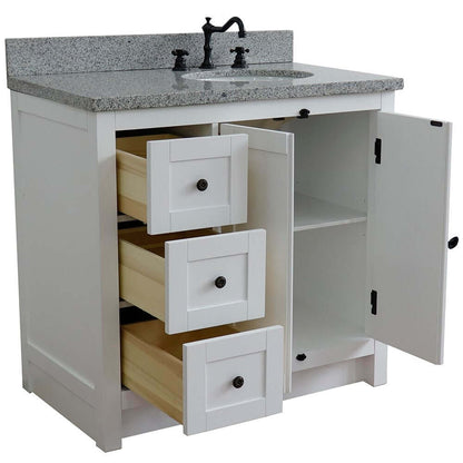 37" Single vanity in Glacier Ash finish with Gray granite top and oval sink - Right doors/Right sink - 400100-37R-GA-GYO