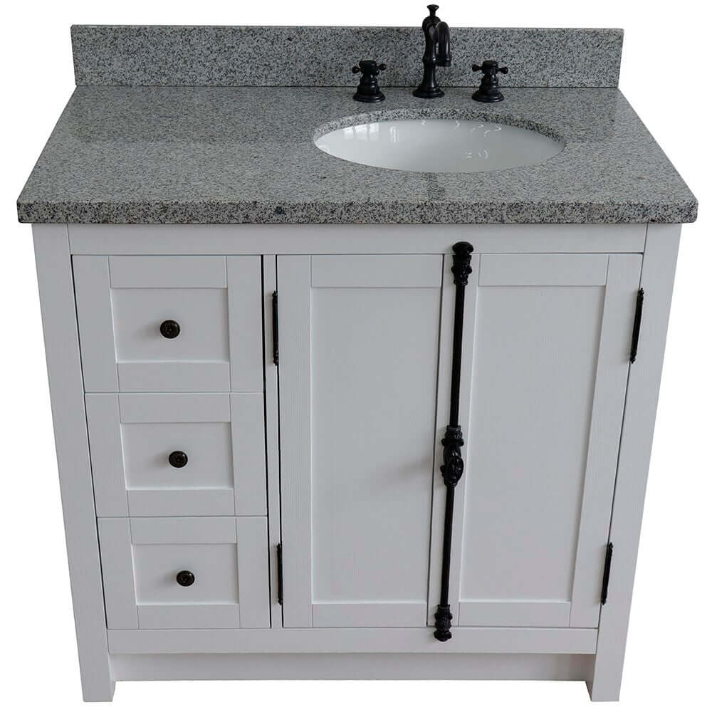 37" Single vanity in Glacier Ash finish with Gray granite top and oval sink - Right doors/Right sink - 400100-37R-GA-GYO