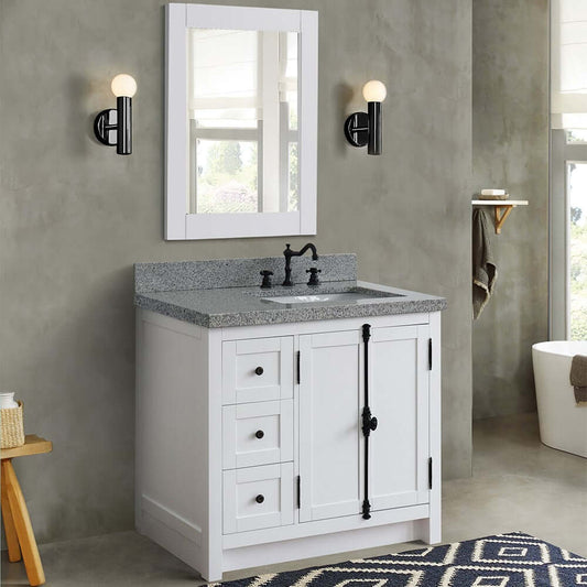 37" Single vanity in Glacier Ash finish with Gray granite top and rectangle sink - Right doors/Right sink - 400100-37R-GA-GYR