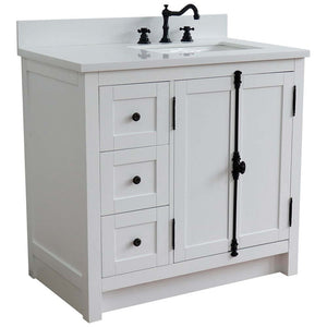 37" Single vanity in Glacier Ash finish with White quartz top and rectangle sink - Right doors/Right sink - 400100-37R-GA-WER