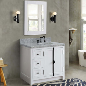 37" Single vanity in Glacier Ash finish with White Carrara top and oval sink - Right doors/Right sink - 400100-37R-GA-WMO